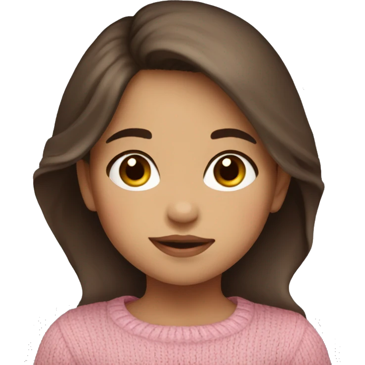 toddler girl, hispanic, long brown hair, brown eyes, pink sweater, winter emoji