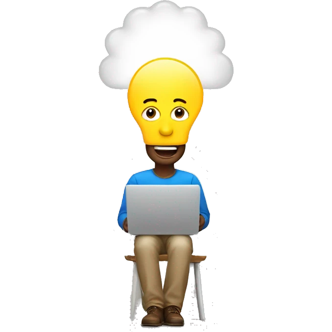 man with laptop and light bulb above head emoji