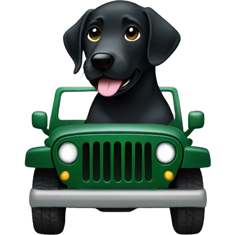 Black Labrador in dark green Jeep wrangler emoji