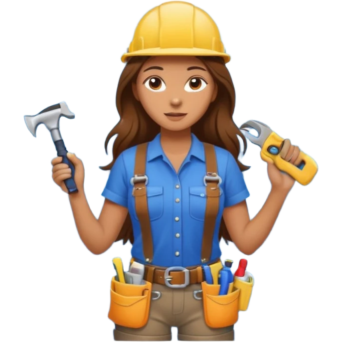 beautiful girl with long brown hair constructing new bathroom area with new shower and amenities  emoji
