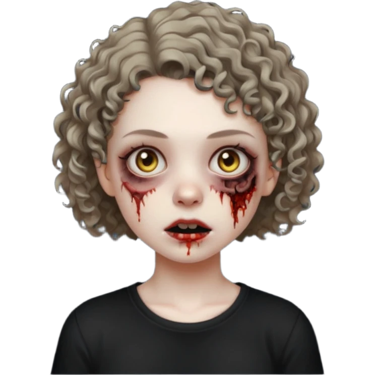 Zombie girl emoji com cabelo curto cacheado com uma blusa preta emoji