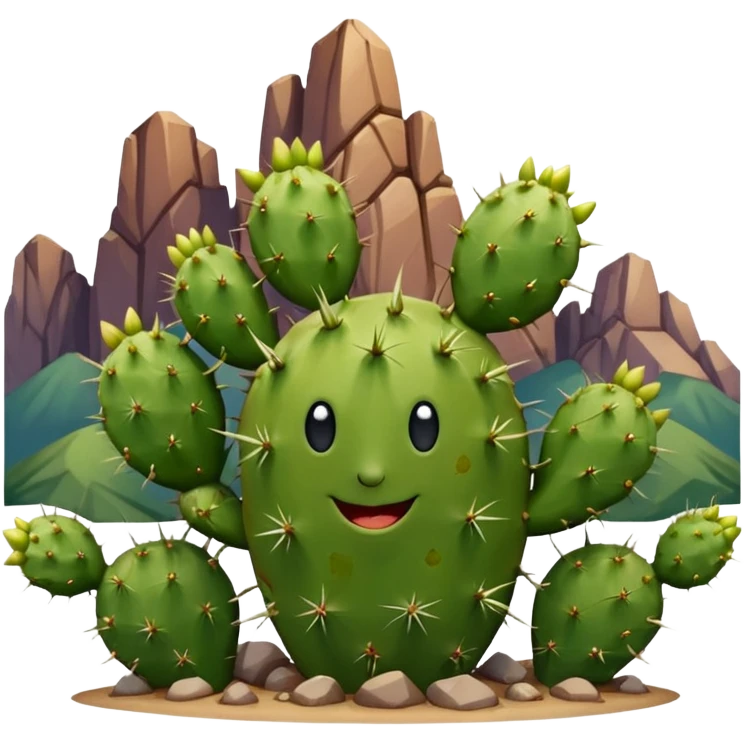 smiling prickly pear cactus with mountains in background emoji