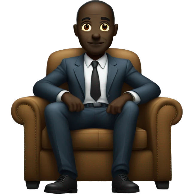 A  African boss siting on a office sofa in a dark place emoji