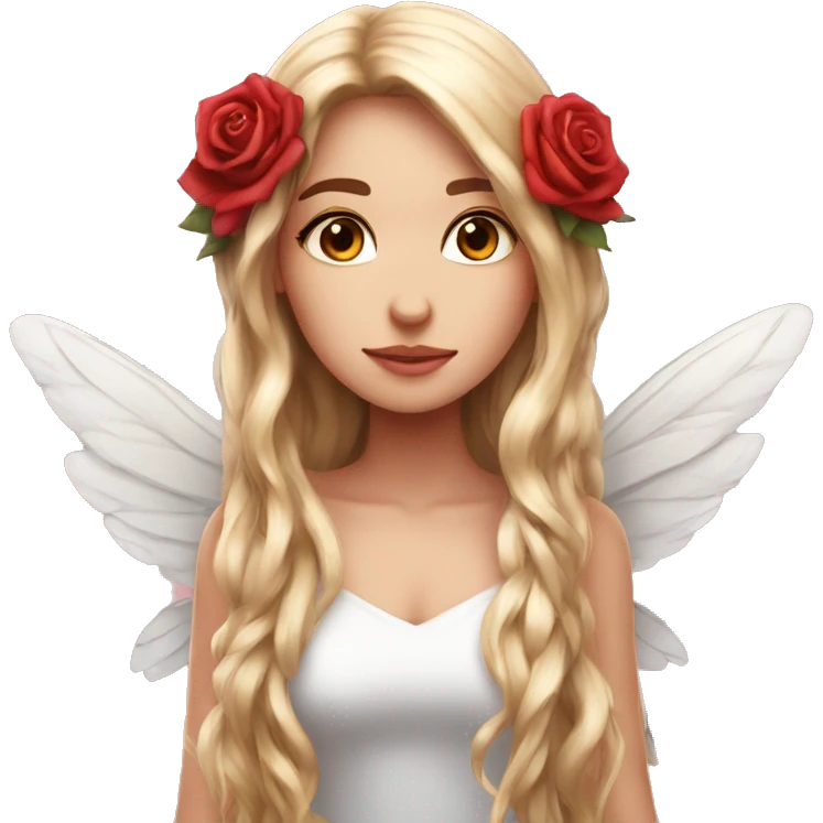 big wings, rose, Beautiful, fairy, red, long hair emoji