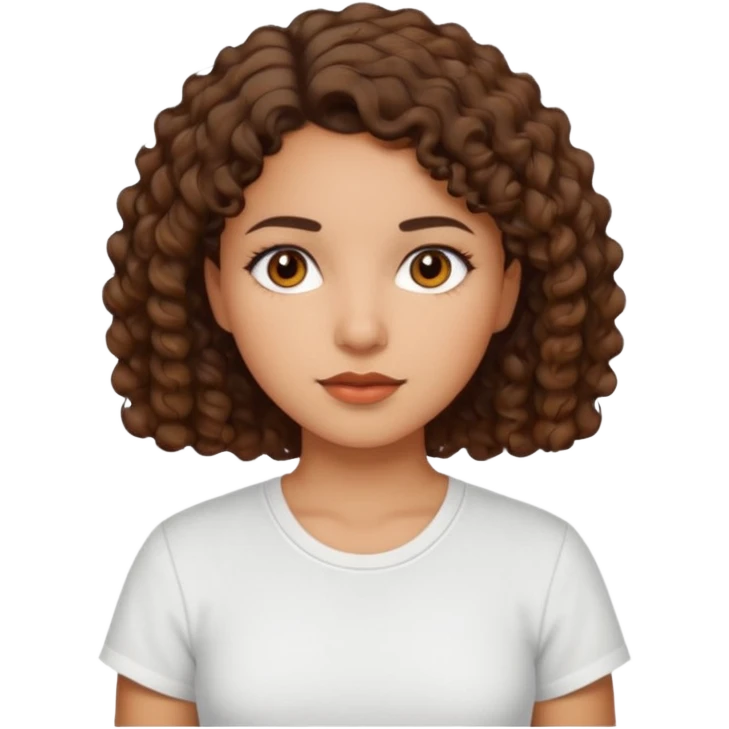 A Latina girl with brown eyes and short curly hair with a white shirt emoji
