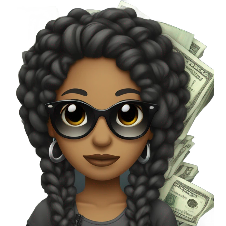 lightskin black girl with braids and curls holding money with sunglasses emoji