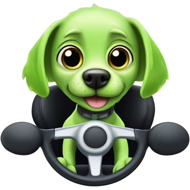 Alien dog driving a human racecar emoji