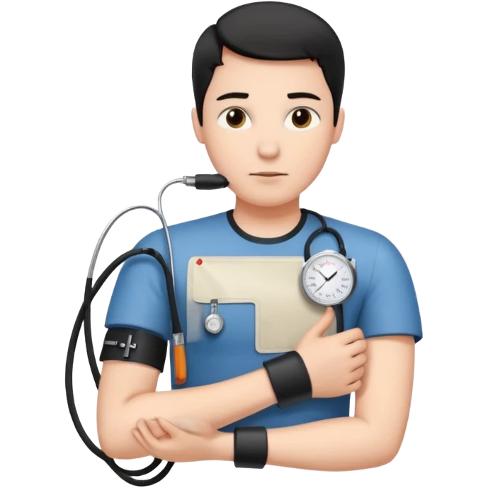blood pressure cuff wrapped around upper arm with dial reading female emoji