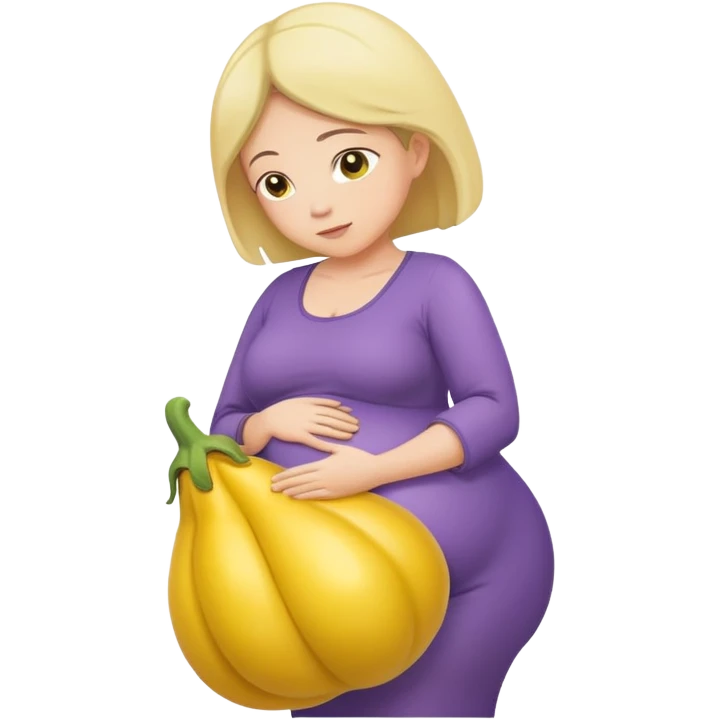 yellow eggplant placed on a pregnant person, bowing person turned to the side emoji