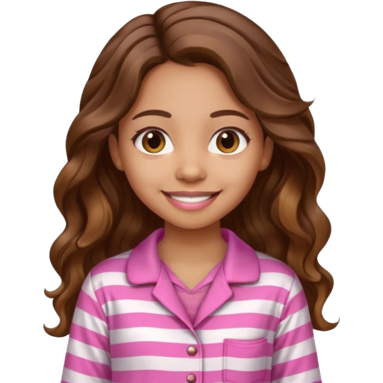lightskin girl  pink and white striped pajama shirt shirt and long wavy brown brown hair  emoji