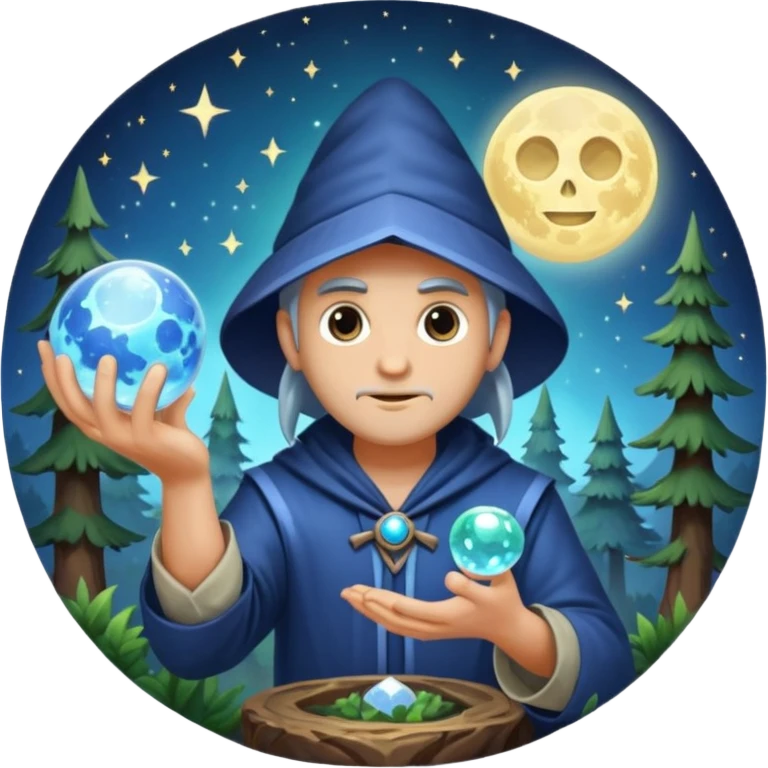 forest alchemist polishing the moon like crystal orb emoji