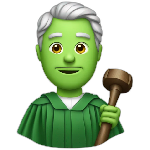 Green judge with hammer emoji