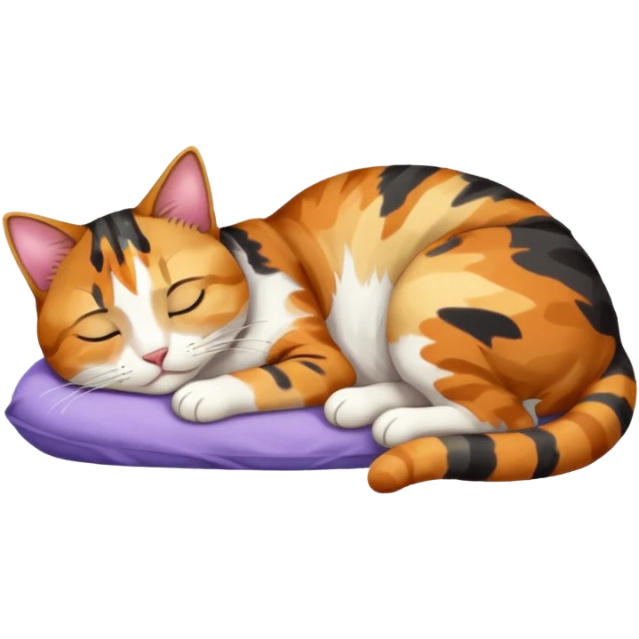full body colourful light patched calico tabby cat sleeping emoji