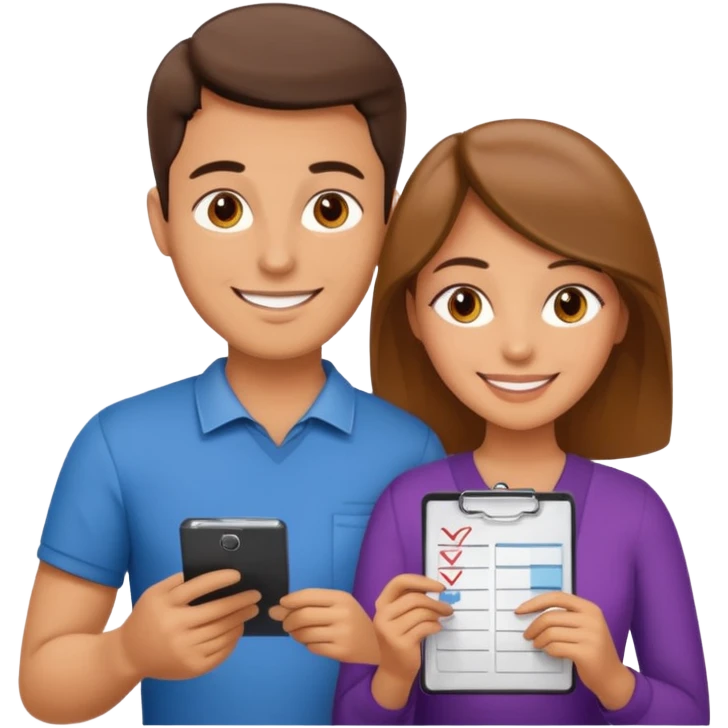 husband and wife avatars looking at the check list emoji