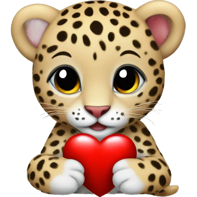 Baby leopard holding a red heart  emoji