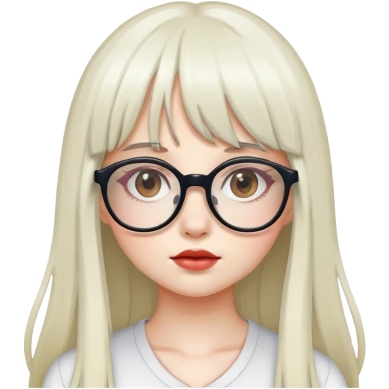 a girl with white skin, long hair with bangs, with a cute glasses emoji