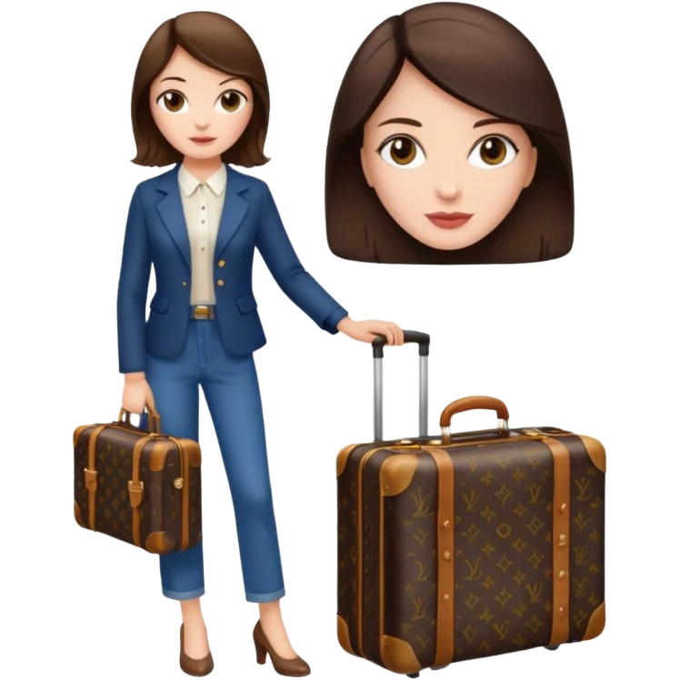 White woman brunette with a suitcase LV emoji