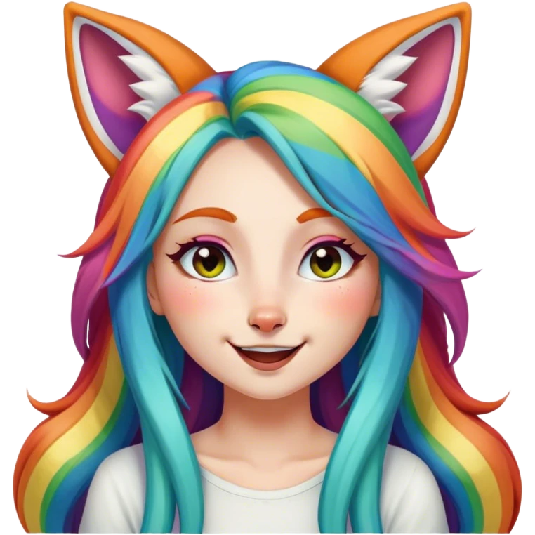 Pretty girl with long rainbow hair and big fox ears winking emoji