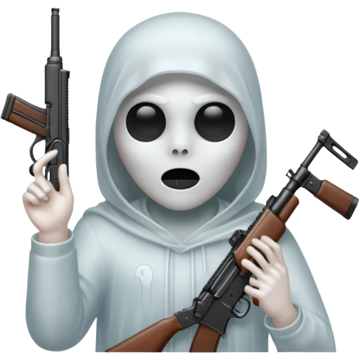 Fantasmas con un fusil y haciendo haciendo en en forma de V con los dedos emoji