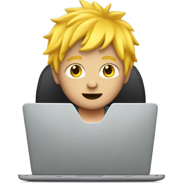boy with yellow hair typin on laptop emoji