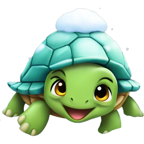 Happy excited cute turtle enjoying the first snow emoji