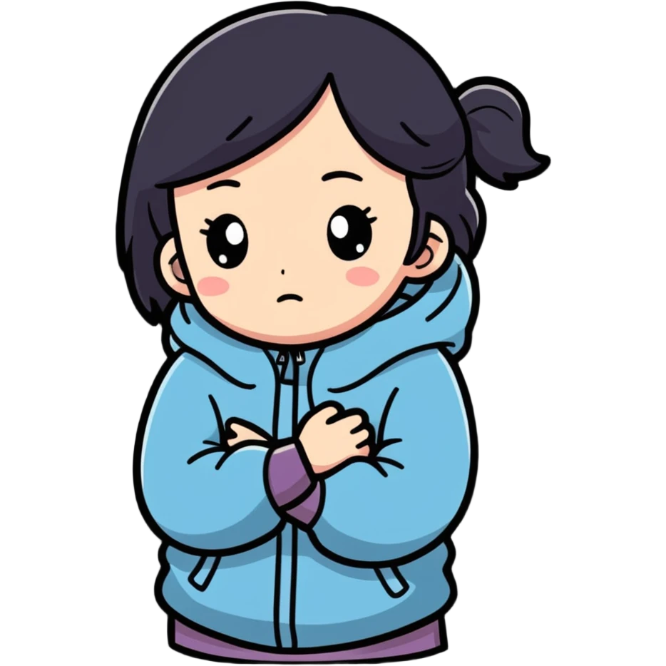 girl feeling cold, cartoonish sticker style emoji
