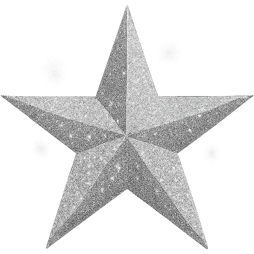 Remove the background from the image, keep the star stylish with silver glitter, emphasizing sparkle and sophistication. emoji