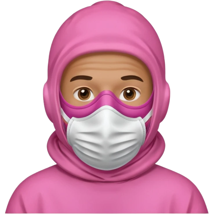 man in pink protection clothes with full-faced pink mask covered whole face emoji