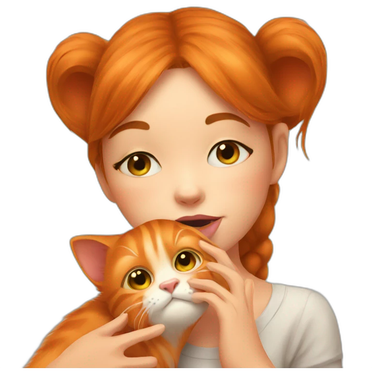 orang cat kisses a girl emoji
