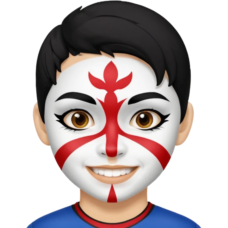 A black hair teen supporter with bold full-face paint, smiling with fierce team spirit. blonde hair emoji