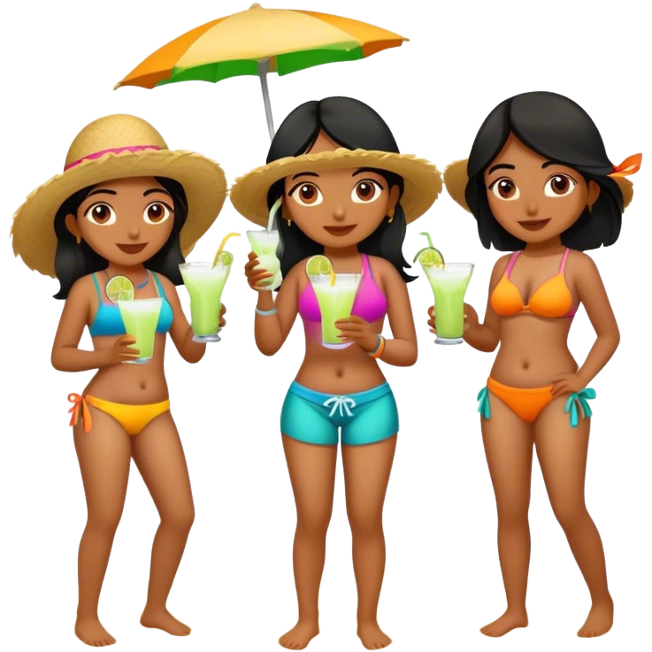 3 indian girls on beach drinking margaritas  emoji
