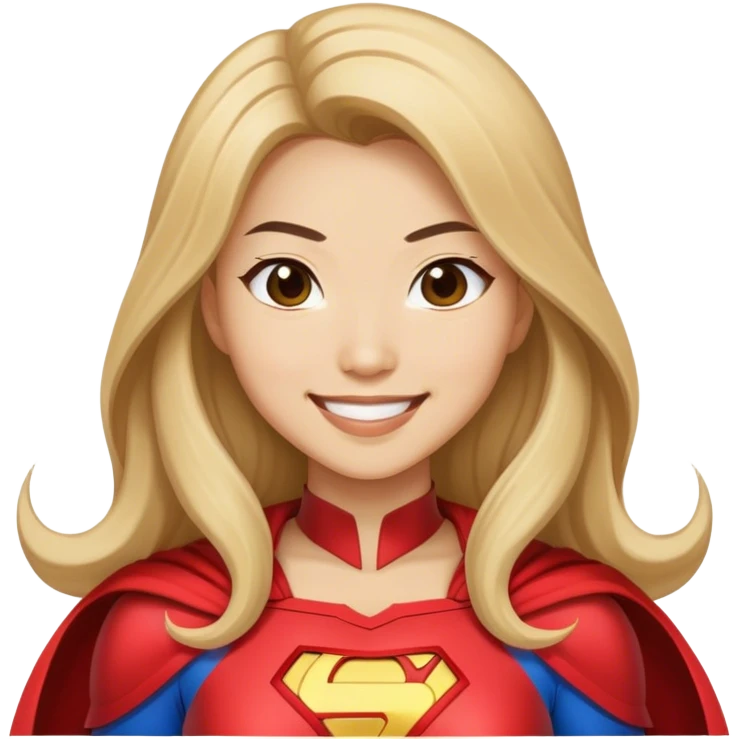 Asian superhero wife with long dark blonde hair light skin smiling emoji