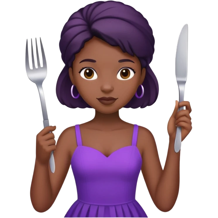 Black girl wearing a purple dress and holding a fork  emoji