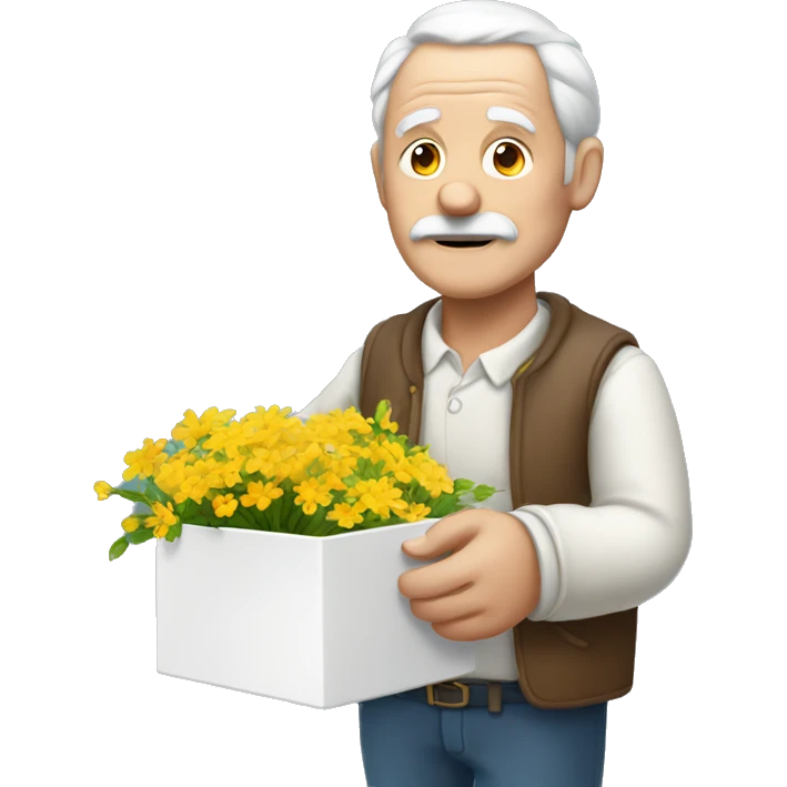 Old man white open little box in his hand whit a flowers  emoji