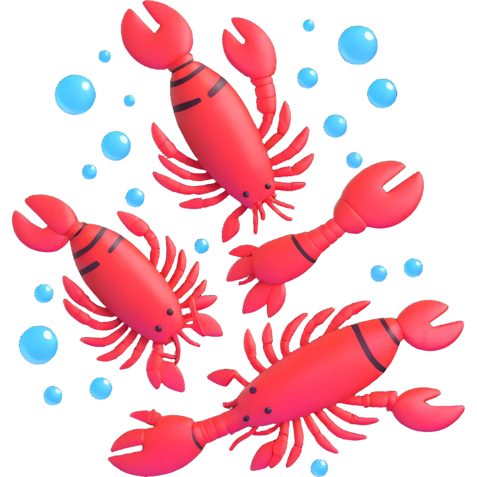 lobsters in love blushing surrounded by bubbles and hearts emoji