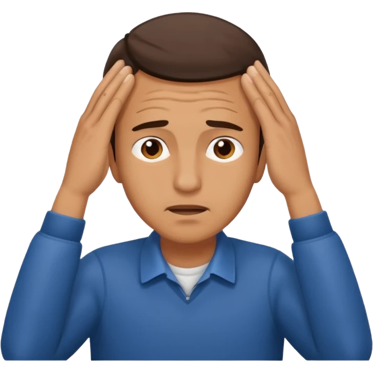 An overwhelmed man touching his forehead with his hands emoji