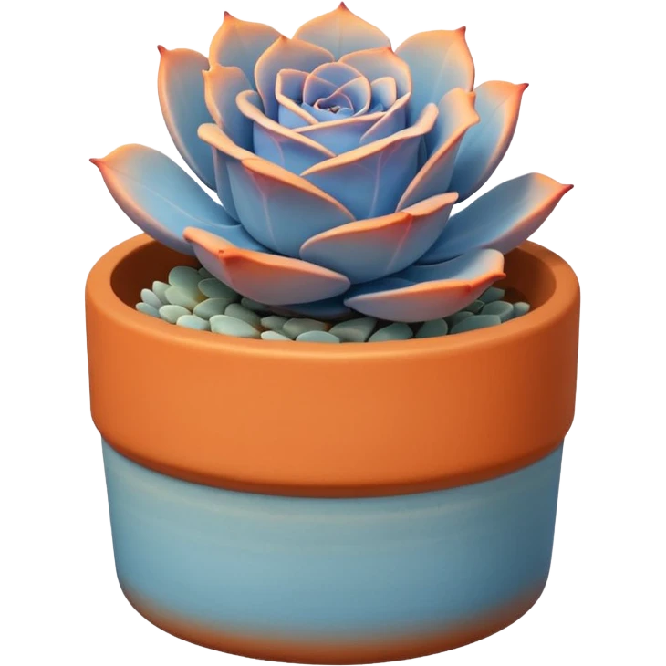 A ceramic pot in a pastel orange color, shaped like a cylinder, the pot is short and contains an Echeveria Blue Rose plant. emoji