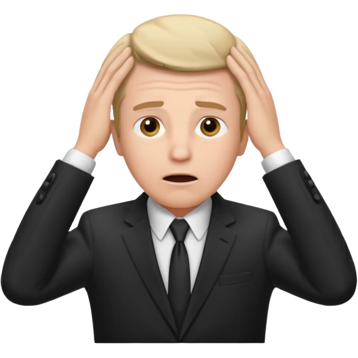 white man in formal suit surprised, hands on head emoji