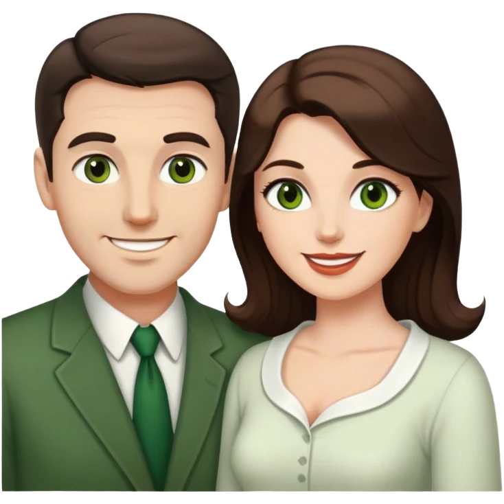couple White man brown eyes and 50's short dark BROWN hair and white woman with long brown hair and green eyes emoji
