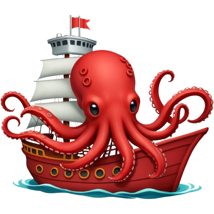 cute red kraken on a ship emoji
