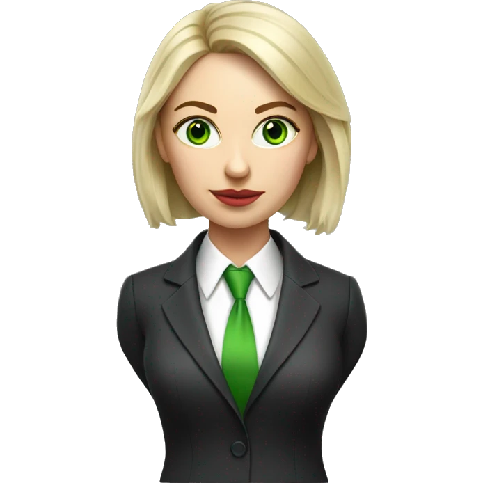 Russian woman with green eyes full length in suit photorealistic serious emoji