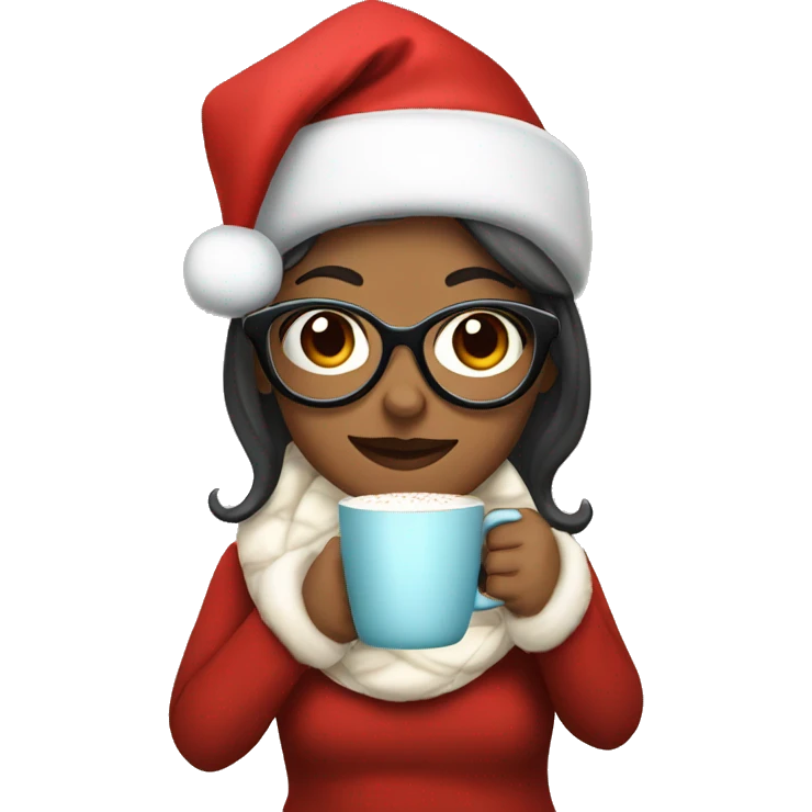 Women with glasses and a Christmas hat drinking hot chocolate emoji