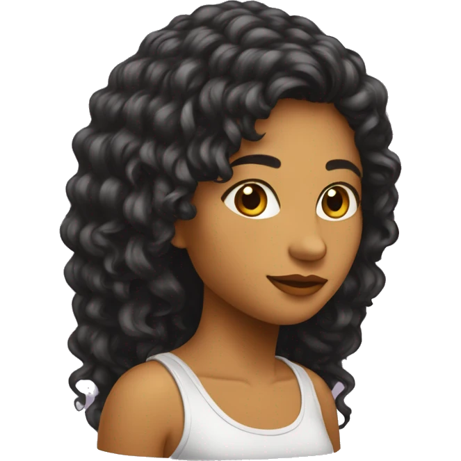 Ado fille métisse cheveux long debout et boucle emoji