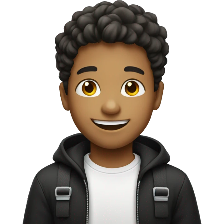 smiling boy with braces in black shirt emoji