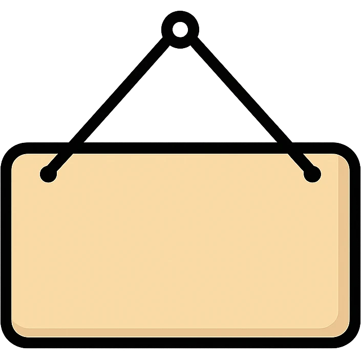 minimalist beige rectangular door sign with shadows and highlights, hanging on a string, icon color outlined style emoji