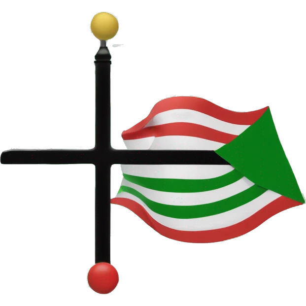 A flag with 3 horizental lane top of them is red middle of them is white and downer lane is black in center of white part draw a green star in green circle emoji
