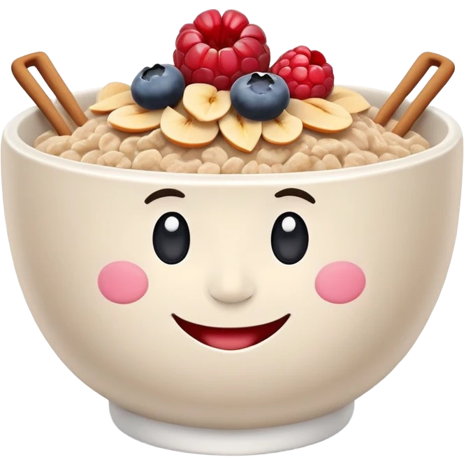 Breakfast bowl with a face on the bowl and arms and legs ready for gym emoji