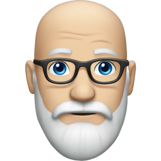 Bald man with glasses and big blue eyes  and long grey beard with emoji