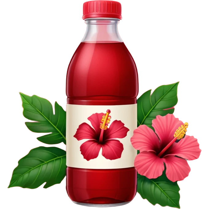 sobolo emoji (Ghanaian frink) in a plastic bottle and make the juice dark red  but a hibiscus on it and  write sobolo on it emoji