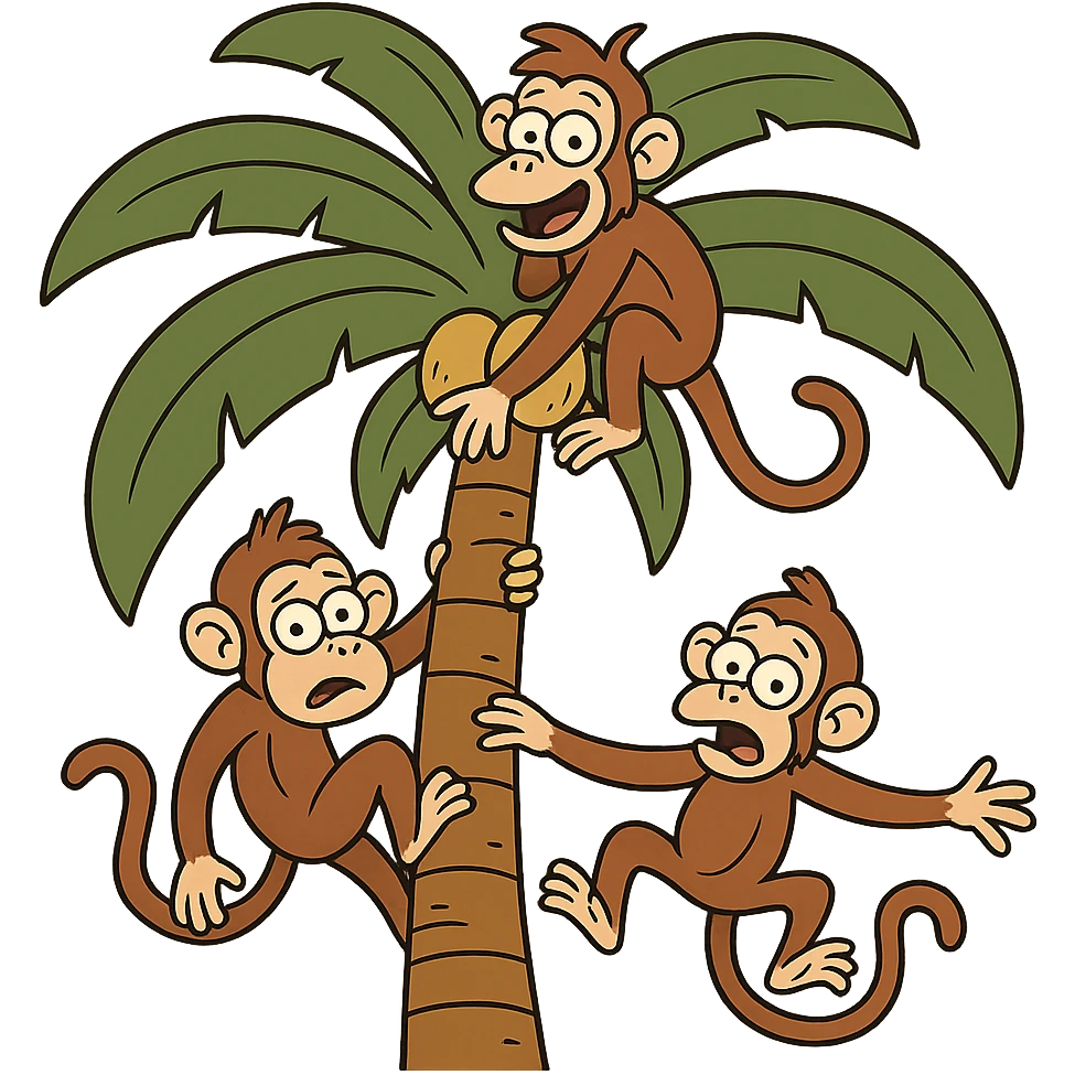 flat toon style palm tree with monkeys emoji